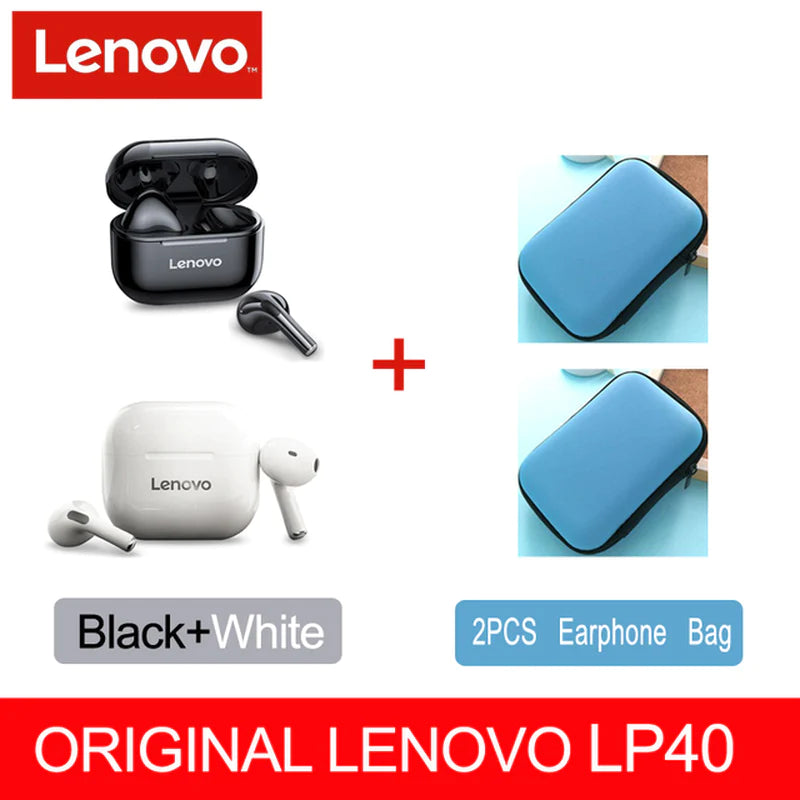 Lenovo LP40 TWS Wireless Earbuds with Bluetooth 5.0, Dual Stereo, Noise Reduction, Bass Enhancement, Touch Control, and 230mAh Long Standby Battery