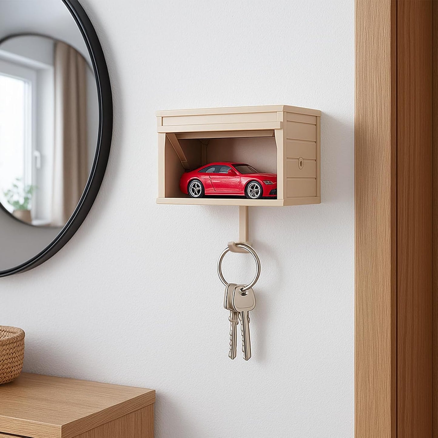 AutoNest Key Holder – Interactive Mini Garage Wall Hook with Opening Door