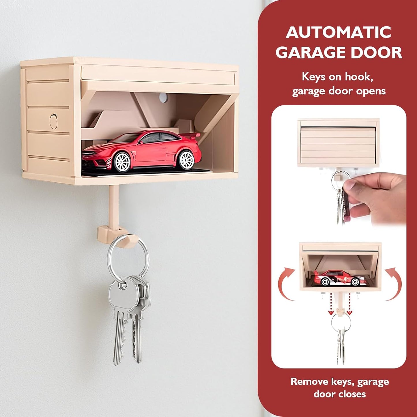 AutoNest Key Holder – Interactive Mini Garage Wall Hook with Opening Door