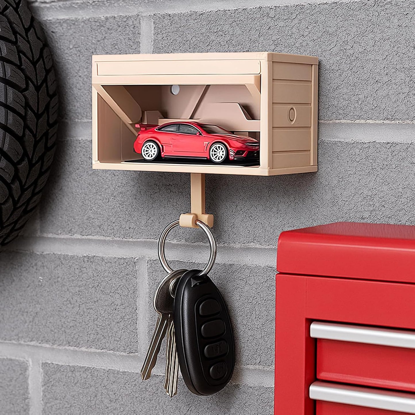 AutoNest Key Holder – Interactive Mini Garage Wall Hook with Opening Door