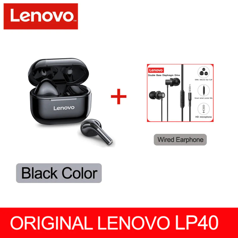 Lenovo LP40 TWS Wireless Earbuds with Bluetooth 5.0, Dual Stereo, Noise Reduction, Bass Enhancement, Touch Control, and 230mAh Long Standby Battery