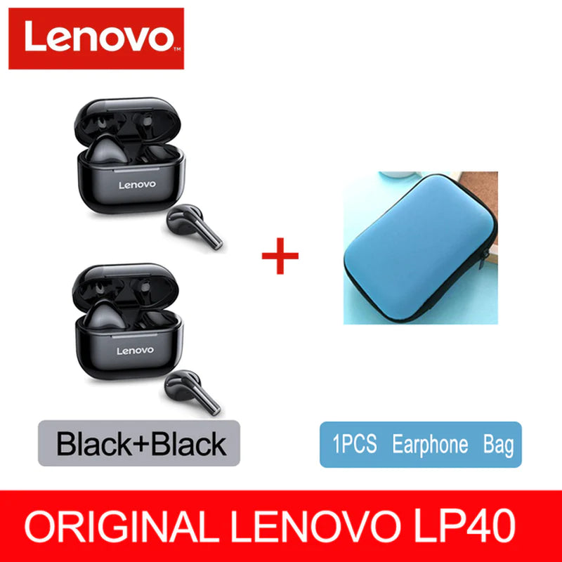 Lenovo LP40 TWS Wireless Earbuds with Bluetooth 5.0, Dual Stereo, Noise Reduction, Bass Enhancement, Touch Control, and 230mAh Long Standby Battery