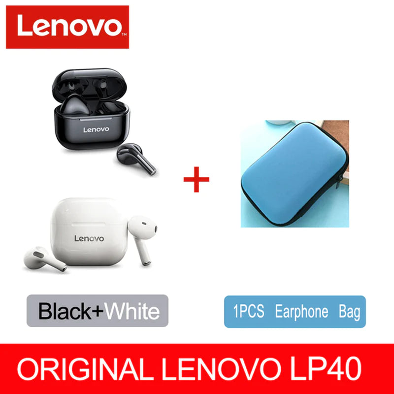 Lenovo LP40 TWS Wireless Earbuds with Bluetooth 5.0, Dual Stereo, Noise Reduction, Bass Enhancement, Touch Control, and 230mAh Long Standby Battery