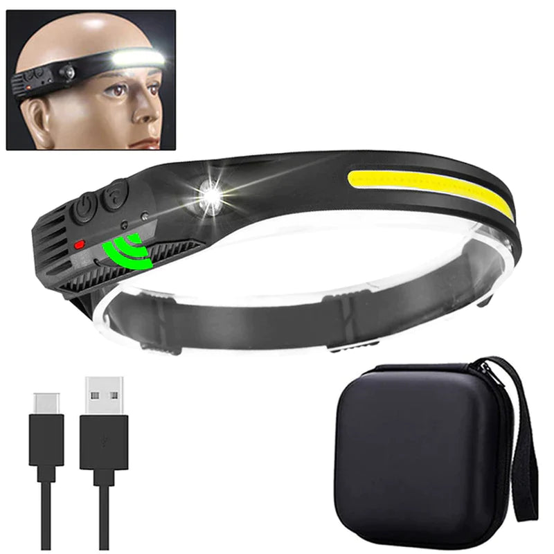 COB LED Rechargeable Sensor Headlamp with 5 Lighting Modes and Built-In Battery