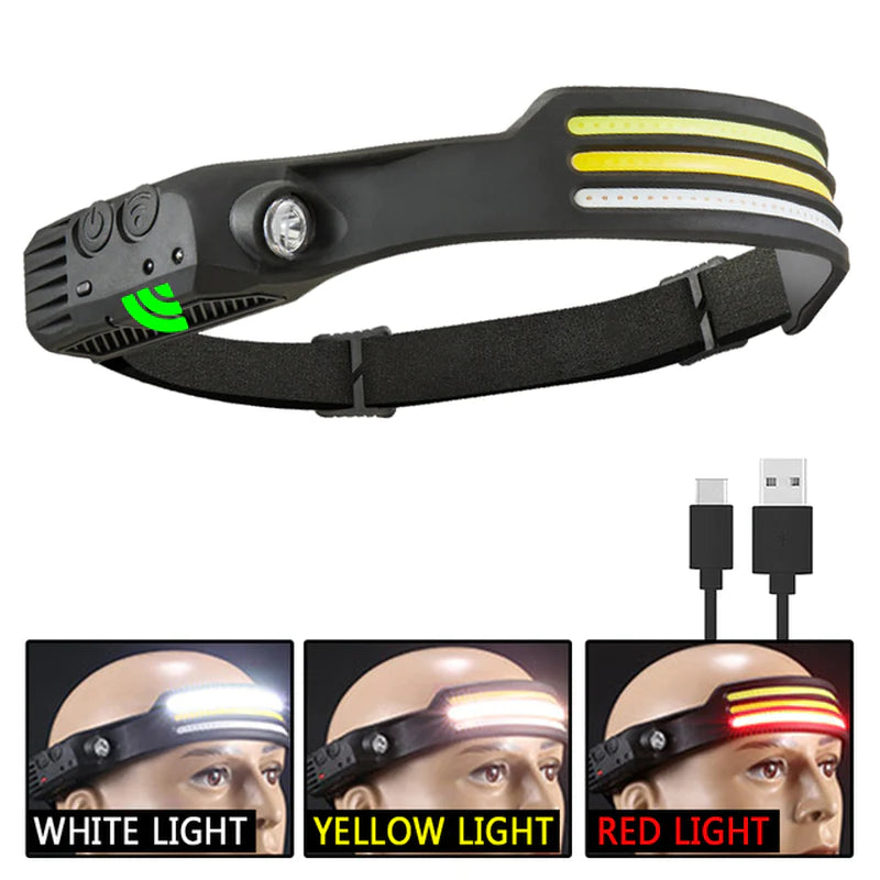 COB LED Rechargeable Sensor Headlamp with 5 Lighting Modes and Built-In Battery