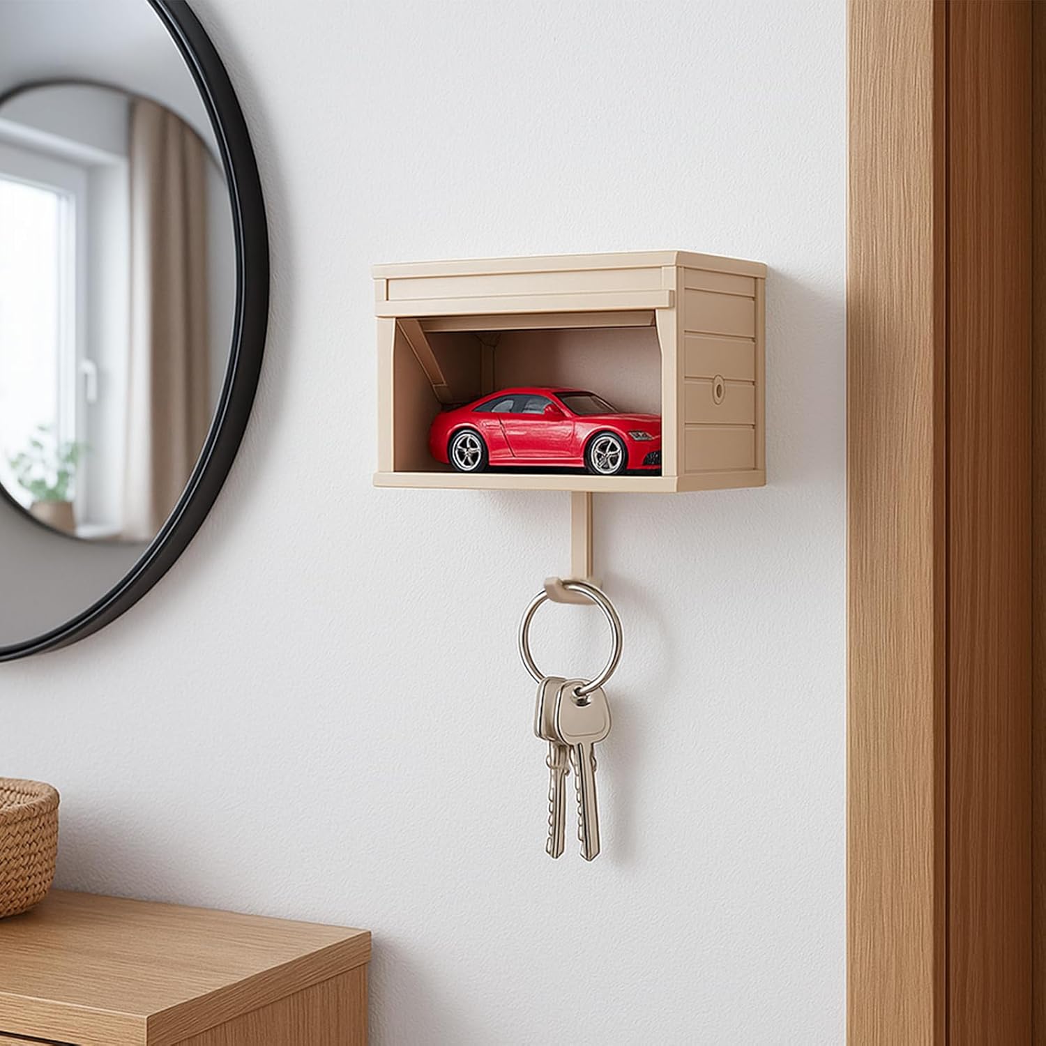 AutoNest Key Holder – Interactive Mini Garage Wall Hook with Opening Door