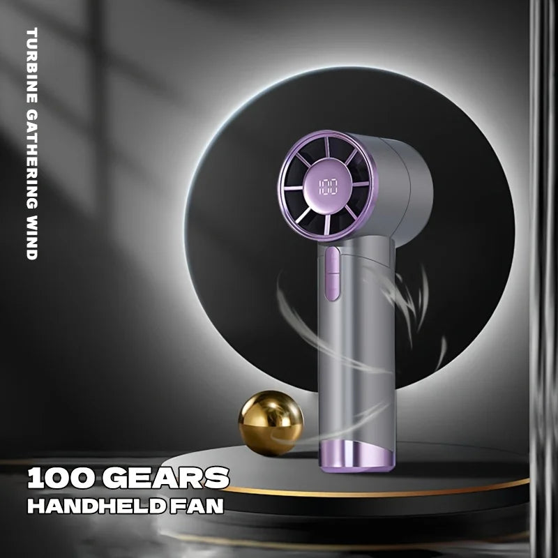 100 Gear Compact 100 Speed USB Charging Handheld Fan with Digital Display, Quiet and Powerful Mini Fan, Portable Fan