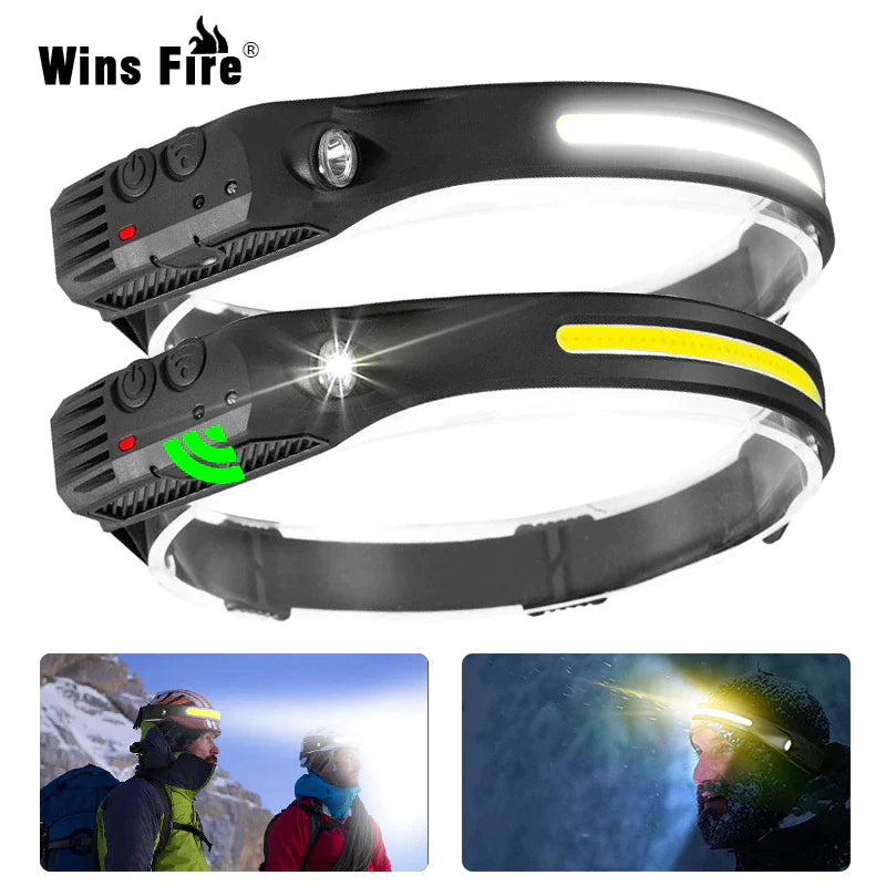 COB LED Rechargeable Sensor Headlamp with 5 Lighting Modes and Built-In Battery