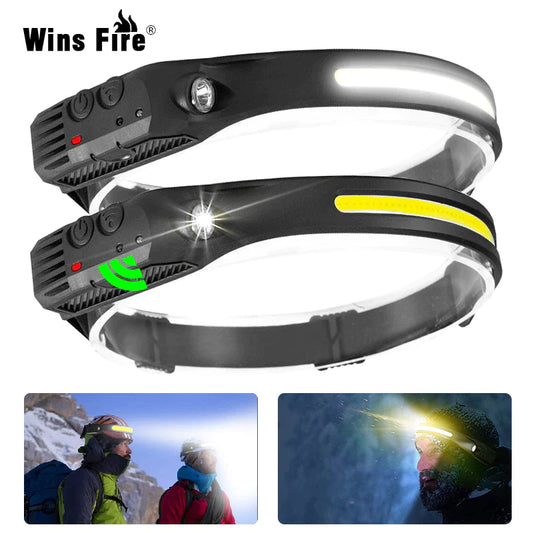 COB LED Rechargeable Sensor Headlamp with 5 Lighting Modes and Built-In Battery