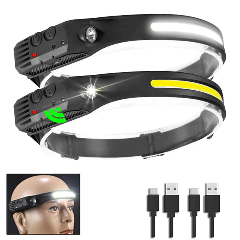 COB LED Rechargeable Sensor Headlamp with 5 Lighting Modes and Built-In Battery