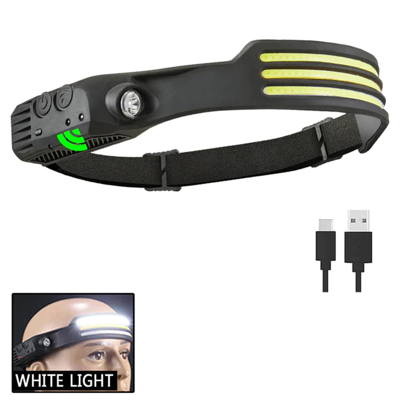 COB LED Rechargeable Sensor Headlamp with 5 Lighting Modes and Built-In Battery