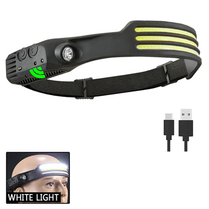COB LED Rechargeable Sensor Headlamp with 5 Lighting Modes and Built-In Battery
