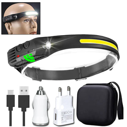COB LED Rechargeable Sensor Headlamp with 5 Lighting Modes and Built-In Battery