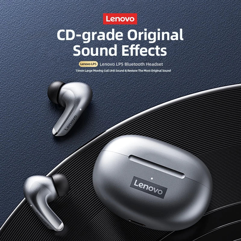 Lenovo LP5 Wireless Bluetooth Earbuds - HiFi Music Headphones with Microphone, Sports Waterproof Design, 2022 Model