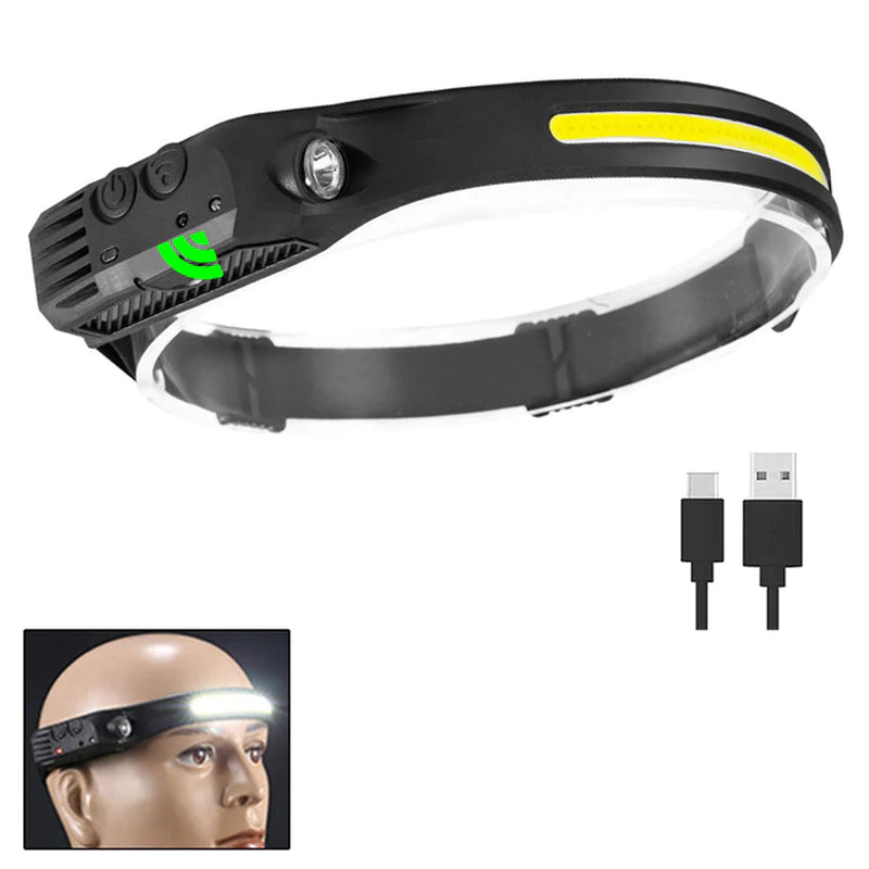 COB LED Rechargeable Sensor Headlamp with 5 Lighting Modes and Built-In Battery