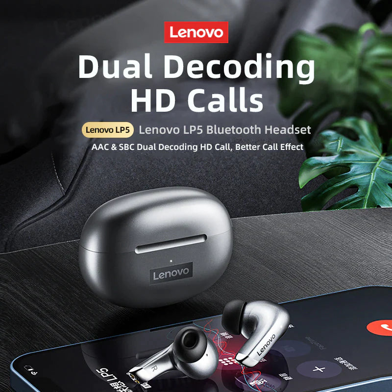 Lenovo LP5 Wireless Bluetooth Earbuds - HiFi Music Headphones with Microphone, Sports Waterproof Design, 2022 Model